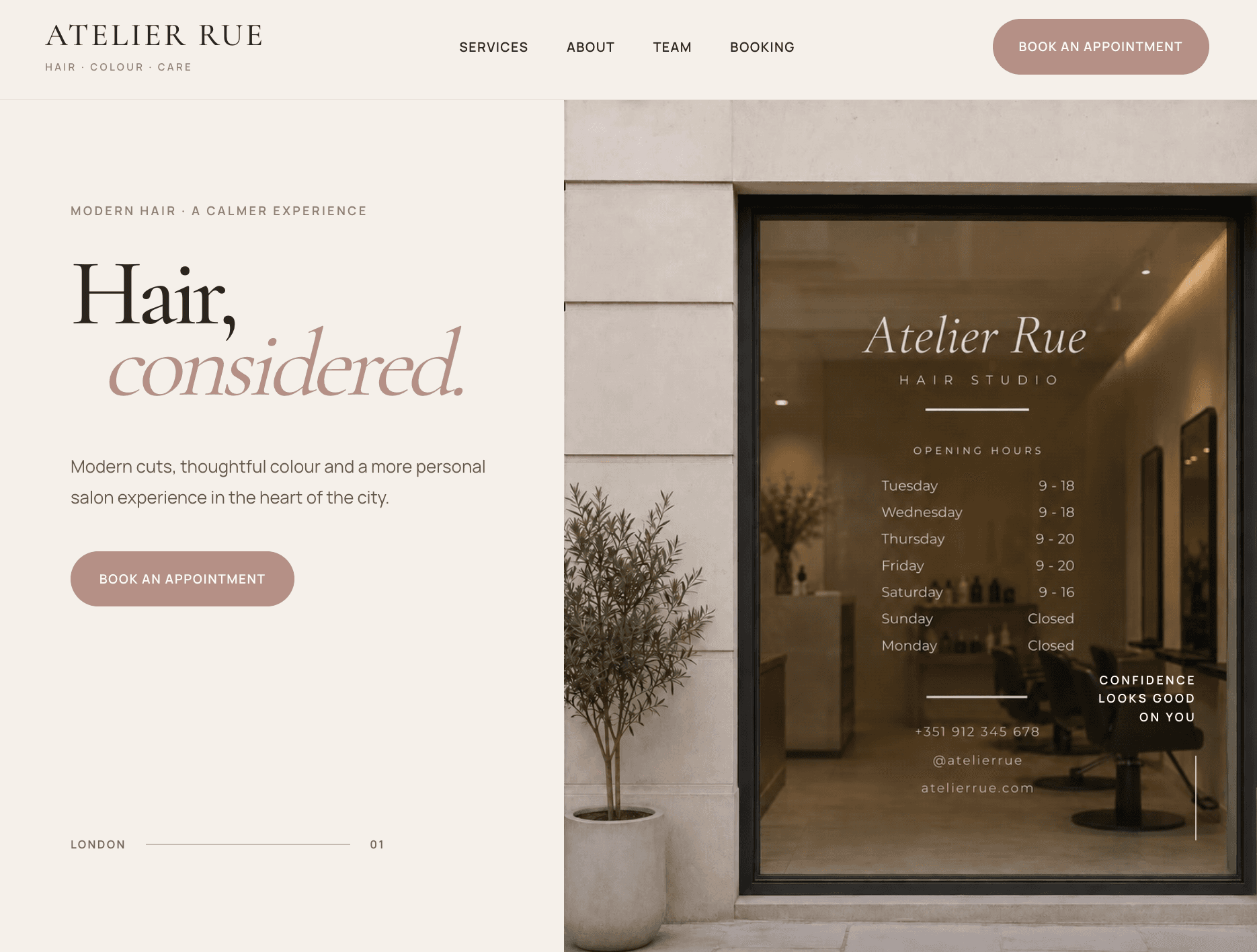 Atelier Rue hair salon concept website